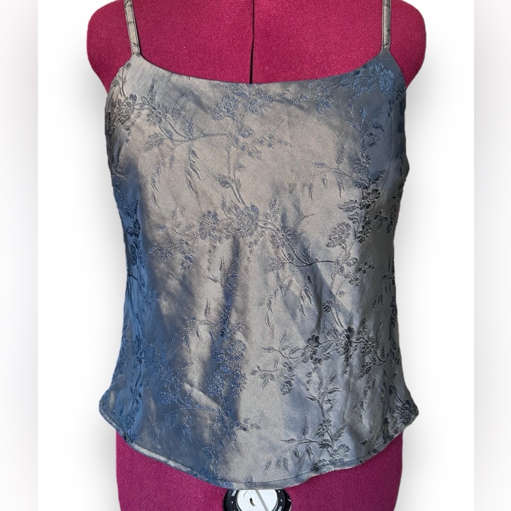XL Johnny Was satin brocade spaghetti strap tanktop dark green silver Whimsigoth